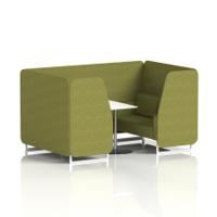 Brixworth 4 Seater Booth With White Legs And White Table With Silver Leg In Rivet Fabric - Olive Panels And Sofa