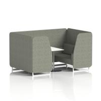 Brixworth 4 Seater Booth With White Legs And White Table With Silver Leg In Rivet Fabric - Vitreous Panels And Sofa