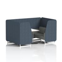 Brixworth 4 Seater Booth With White Legs And White Table With Silver Leg In Rivet Fabric - Crucible Panels And Prime Sofa