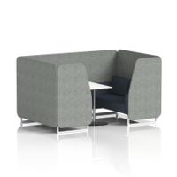 Brixworth 4 Seater Booth With White Legs And White Table With Silver Leg In Rivet Fabric - Prime Panels And Crucible Sofa