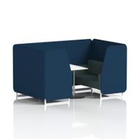 Brixworth 4 Seater Booth With White Legs And White Table With Silver Leg In X2 Fabric - Calculus Panels And Polygon Sofa
