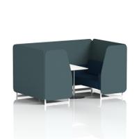 Brixworth 4 Seater Booth With White Legs And White Table With Silver Leg In X2 Fabric - Polygon Panels And Calculus Sofa