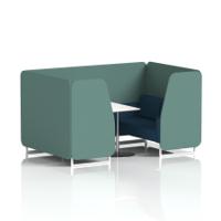 Brixworth 4 Seater Booth With White Legs And White Table With Silver Leg In Sumi Fabric - Handa Panels And Uto Sofa