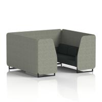 Brixworth 6 Seater Booth With Black Legs In Rivet Fabric - Vitreous Panels And Charcoal Sofa