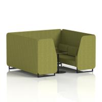 Brixworth 6 Seater Booth With Black Legs And Black Table With Black Leg In Rivet Fabric - Olive Panels And Sofa