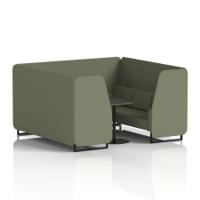 Brixworth 6 Seater Booth With Black Legs And Black Table With Black Leg In Main Line Flax Fabric - Monument Panels And Sofa
