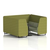 Brixworth 6 Seater Booth With Black Legs And Black Table With Black Leg In Rivet Fabric - Olive Panels And Burnish Sofa