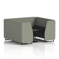Brixworth 6 Seater Booth With Black Legs And Black Table With Black Leg In Rivet Fabric - Vitreous Panels And Charcoal Sofa