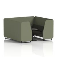 Brixworth 6 Seater Booth With Black Legs And Black Table With Black Leg In Main Line Flax Fabric - Monument Panels And Temple Sofa