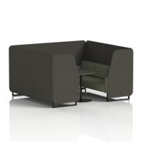 Brixworth 6 Seater Booth With Black Legs And Black Table With Black Leg In Main Line Flax Fabric - Temple Panels And Monument Sofa