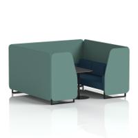 Brixworth 6 Seater Booth With Black Legs And Black Table With Black Leg In Sumi Fabric - Handa Panels And Uto Sofa