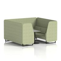 Brixworth 6 Seater Booth With Black Legs And Grey Table With Black Leg In Rivet Fabric - Burnish Panels And Sofa