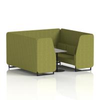Brixworth 6 Seater Booth With Black Legs And Grey Table With Black Leg In Rivet Fabric - Olive Panels And Sofa