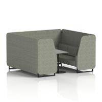 Brixworth 6 Seater Booth With Black Legs And Grey Table With Black Leg In Rivet Fabric - Vitreous Panels And Sofa