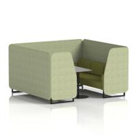 Brixworth 6 Seater Booth With Black Legs And Grey Table With Black Leg In Rivet Fabric - Burnish Panels And Olive Sofa