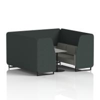 Brixworth 6 Seater Booth With Black Legs And Grey Table With Black Leg In Rivet Fabric - Charcoal Panels And Vitreous Sofa