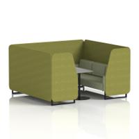 Brixworth 6 Seater Booth With Black Legs And Grey Table With Black Leg In Rivet Fabric - Olive Panels And Burnish Sofa