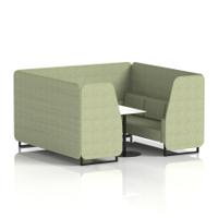Brixworth 6 Seater Booth With Black Legs And White Table With Black Leg In Rivet Fabric - Burnish Panels And Sofa
