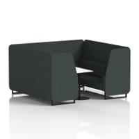 Brixworth 6 Seater Booth With Black Legs And White Table With Black Leg In Rivet Fabric - Charcoal Panels And Sofa