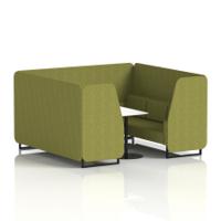 Brixworth 6 Seater Booth With Black Legs And White Table With Black Leg In Rivet Fabric - Olive Panels And Sofa