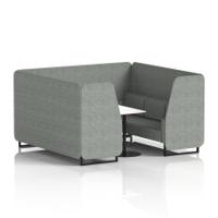 Brixworth 6 Seater Booth With Black Legs And White Table With Black Leg In Rivet Fabric - Prime Panels And Sofa
