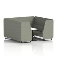 Brixworth 6 Seater Booth With Black Legs And White Table With Black Leg In Rivet Fabric - Vitreous Panels And Sofa