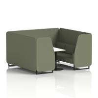 Brixworth 6 Seater Booth With Black Legs And White Table With Black Leg In Main Line Flax Fabric - Monument Panels And Sofa