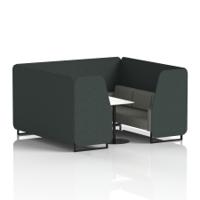 Brixworth 6 Seater Booth With Black Legs And White Table With Black Leg In Rivet Fabric - Charcoal Panels And Vitreous Sofa