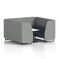 Brixworth 6 Seater Booth With Black Legs And White Table With Black Leg In Rivet Fabric - Prime Panels And Crucible Sofa
