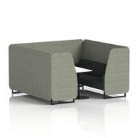 Brixworth 6 Seater Booth With Black Legs And White Table With Black Leg In Rivet Fabric - Vitreous Panels And Charcoal Sofa