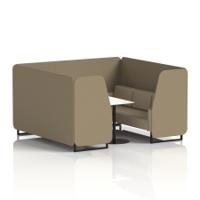 Brixworth 6 Seater Booth With Black Legs And White Table With Black Leg In Main Line Flax Fabric - Bank Panels And Upminster Sofa