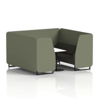 Brixworth 6 Seater Booth With Black Legs And White Table With Black Leg In Main Line Flax Fabric - Monument Panels And Temple Sofa