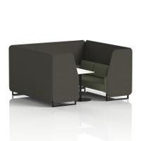 Brixworth 6 Seater Booth With Black Legs And White Table With Black Leg In Main Line Flax Fabric - Temple Panels And Monument Sofa