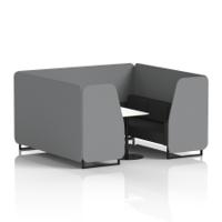 Brixworth 6 Seater Booth With Black Legs And White Table With Black Leg In Synergy Fabric - Partner Panels And Mix Sofa