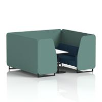 Brixworth 6 Seater Booth With Black Legs And White Table With Black Leg In Sumi Fabric - Handa Panels And Uto Sofa