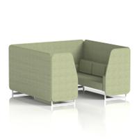 Brixworth 6 Seater Booth With White Legs In Rivet Fabric - Burnish Panels And Sofa