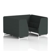 Brixworth 6 Seater Booth With White Legs In Rivet Fabric - Charcoal Panels And Sofa