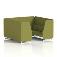 Brixworth 6 Seater Booth With White Legs In Rivet Fabric - Olive Panels And Sofa