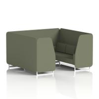 Brixworth 6 Seater Booth With White Legs In Main Line Flax Fabric - Monument Panels And Sofa