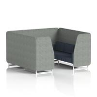 Brixworth 6 Seater Booth With White Legs In Rivet Fabric - Prime Panels And Crucible Sofa