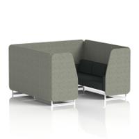 Brixworth 6 Seater Booth With White Legs In Rivet Fabric - Vitreous Panels And Charcoal Sofa