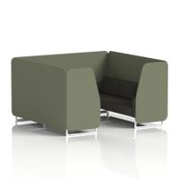 Brixworth 6 Seater Booth With White Legs In Main Line Flax Fabric - Monument Panels And Temple Sofa
