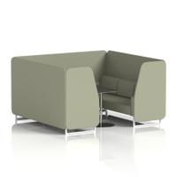 Brixworth 6 Seater Booth With White Legs And Black Table With Silver Leg In Main Line Flax Fabric - Newbury Panels And Sofa