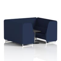 Brixworth 6 Seater Booth With White Legs And Black Table With Silver Leg In Synergy Fabric - Alike Panels And Sofa
