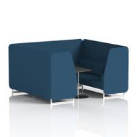 Brixworth 6 Seater Booth With White Legs And Black Table With Silver Leg In Sumi Fabric - Uto Panels And Sofa