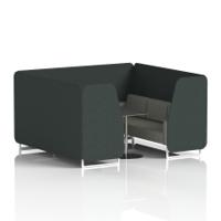 Brixworth 6 Seater Booth With White Legs And Black Table With Silver Leg In Rivet Fabric - Charcoal Panels And Vitreous Sofa