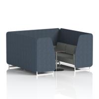 Brixworth 6 Seater Booth With White Legs And Black Table With Silver Leg In Rivet Fabric - Crucible Panels And Prime Sofa