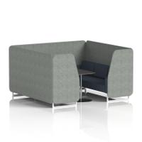 Brixworth 6 Seater Booth With White Legs And Black Table With Silver Leg In Rivet Fabric - Prime Panels And Crucible Sofa
