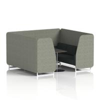 Brixworth 6 Seater Booth With White Legs And Black Table With Silver Leg In Rivet Fabric - Vitreous Panels And Charcoal Sofa