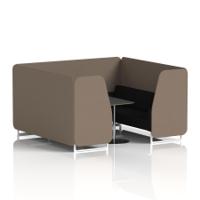 Brixworth 6 Seater Booth With White Legs And Black Table With Silver Leg In X2 Fabric - Theory Panels And Diameter Sofa